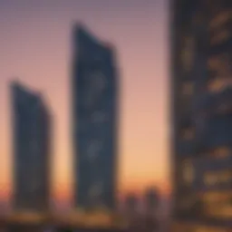 Stunning view of Ajman Pearl Towers at sunset