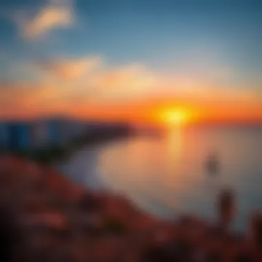 Sunset over the coastline of Blue Waters Bay, highlighting its picturesque landscape