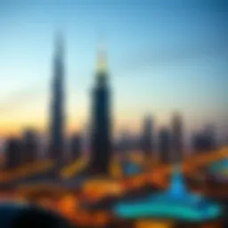 Stunning view of Burj Mansur against the Dubai skyline