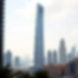 Stunning view of Churchill Tower against the Dubai skyline