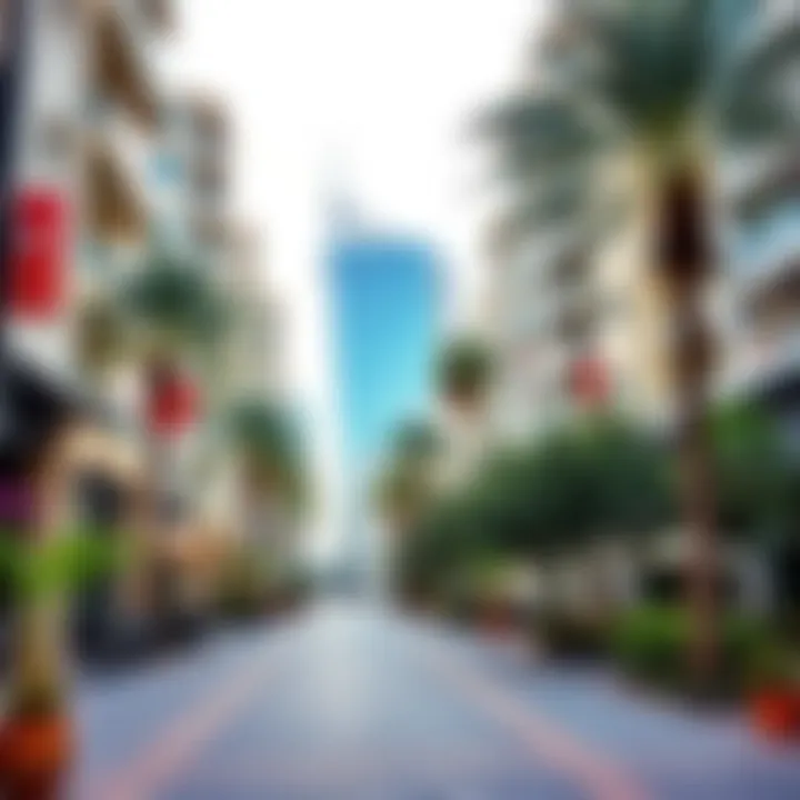 Vibrant Neighborhood Scene Vibrant neighborhood scene in Dubai with cafes and parks