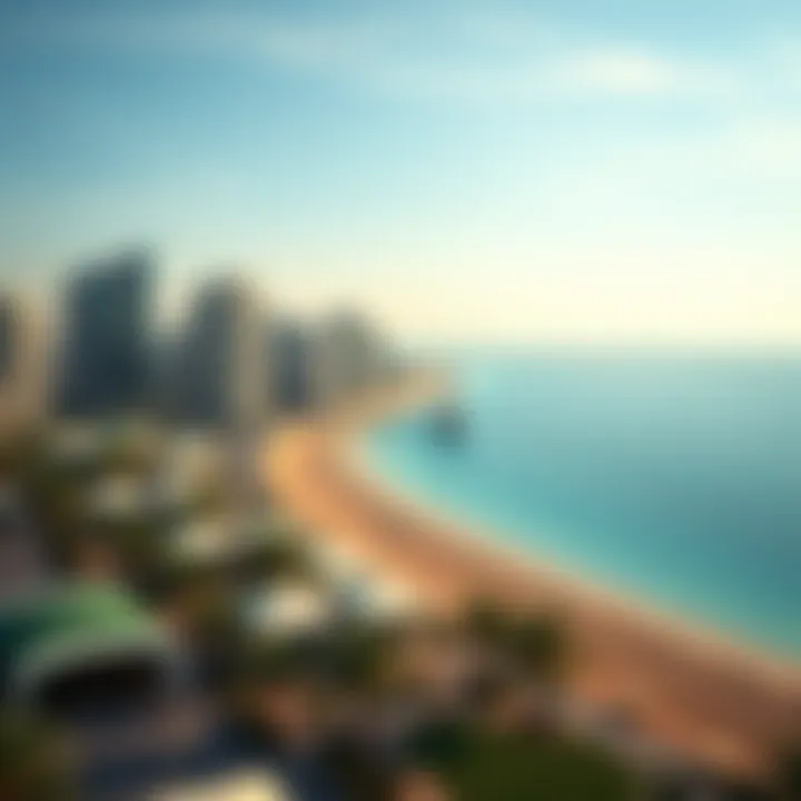 Stunning Panoramic View of Deira Dubai Island Beach Panoramic view of Deira Dubai Island Beach showcasing the pristine shoreline and skyline