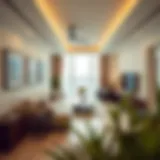 A panoramic view of a modern 1BHK apartment showcasing elegant interiors