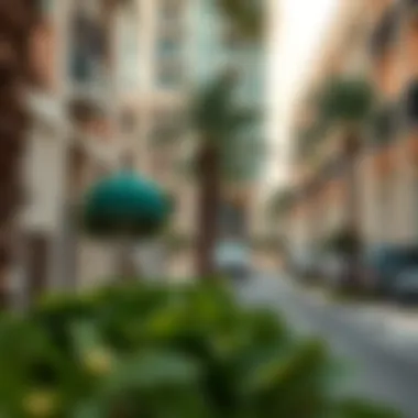 Affordable Neighborhood in Dubai A serene residential street in an affordable neighborhood of Dubai