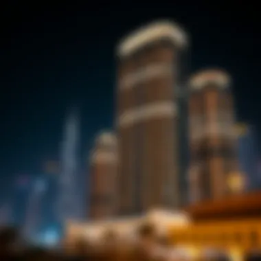 Illuminated Night View of Executive Towers Night view of Executive Towers illuminated against the Dubai skyline