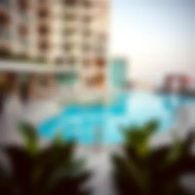 Amenities area featuring pool and recreational facilities in Al Aneeqa Tower