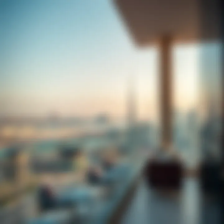 Scenic view from the balcony of Al Aneeqa Tower overlooking Dubai skyline