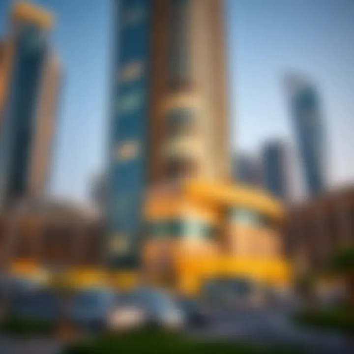 Architectural Detail of Al Majara Tower A close-up of the architectural details and facade of Al Majara Tower, showcasing its modern design.