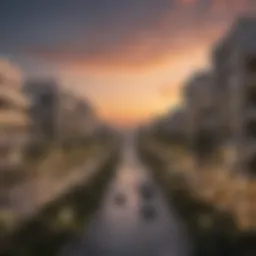 A panoramic view of Al Warqaa showcasing its modern architecture and greenery