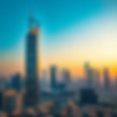 Stunning view of Al Zarooni Tower against the Dubai skyline