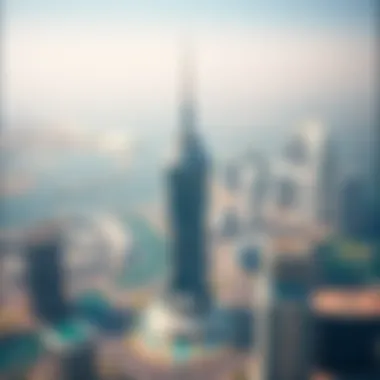 Aerial perspective of the Blue Tower amidst the Dubai skyline