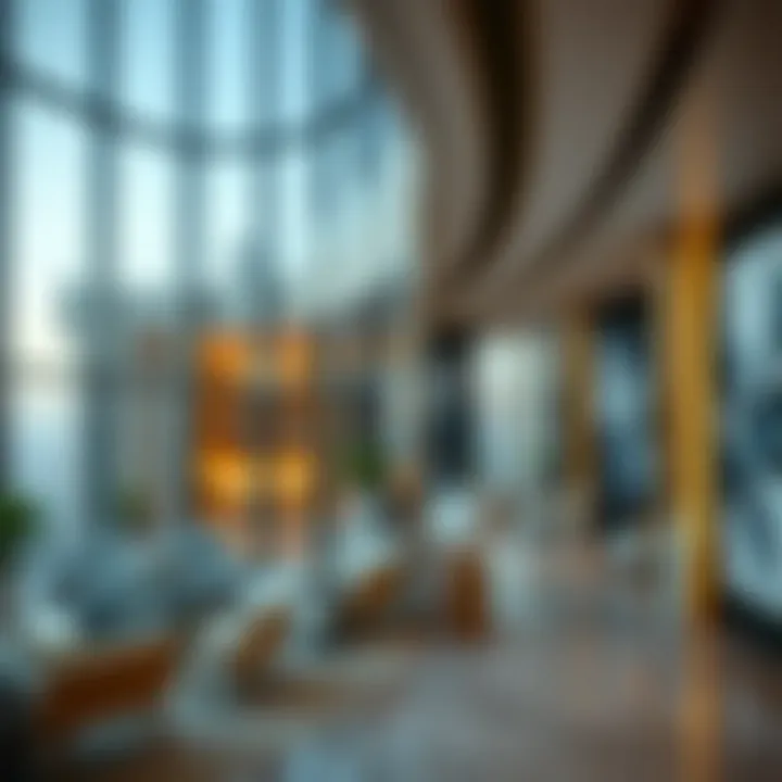 Interior design elements of the Blue Tower reflecting luxury and sophistication