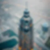 Aerial view of D1 Tower highlighting its modern architectural design