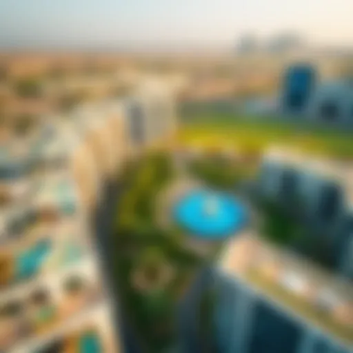 A stunning aerial view of Dubai South Residence showcasing its modern architecture and greenery