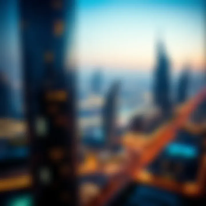 Panoramic Cityscape of Dubai Panoramic view of the vibrant cityscape surrounding luxury towers