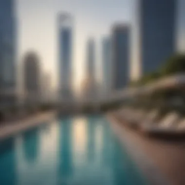 Rooftop pool area at a DIFC hotel with city views