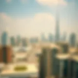 A stunning view of the skyline in Dubai's International City showcasing modern architecture