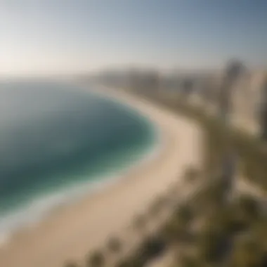 Scenic view of the Palm Jumeirah coastline with One at Palm Jumeirah in focus