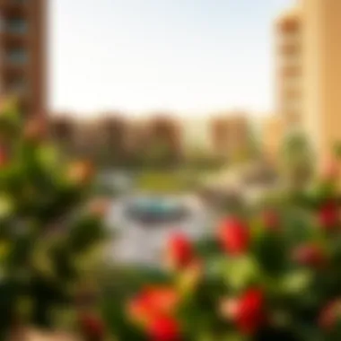 Vibrant community area with lush greenery and recreational facilities