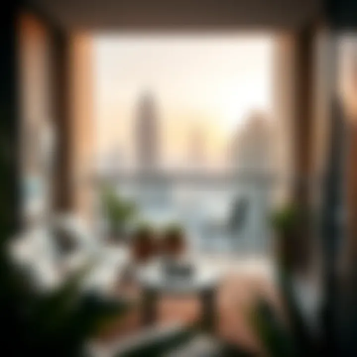 Relaxing balcony view from a one-bedroom apartment overlooking the city