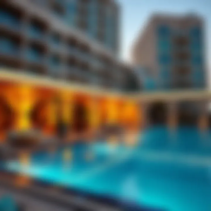 Luxurious amenities including the pool and lounge area at Park Towers