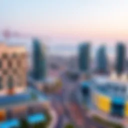 Panoramic view of a production city in Dubai showcasing modern architecture