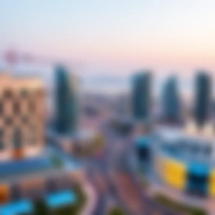 Panoramic view of a production city in Dubai showcasing modern architecture