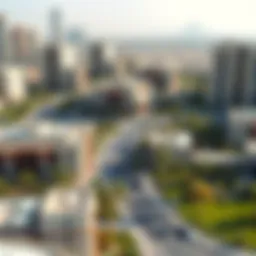 Panoramic view of Rashidiya neighborhood showcasing its unique architecture and green spaces.