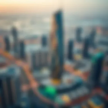 Jumeirah Lake Towers Landscape Panoramic view of Jumeirah Lake Towers with Saba Tower 3 as a focal point