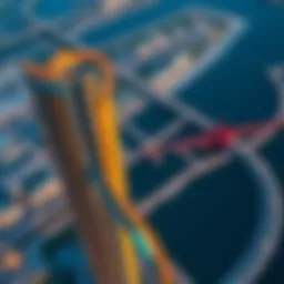 Aerial view of Sky Track Dubai showcasing its unique structure