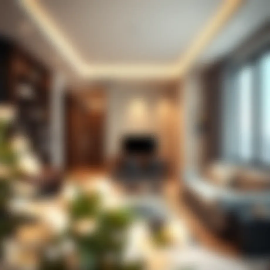 A stylish studio flat interior showcasing modern design elements