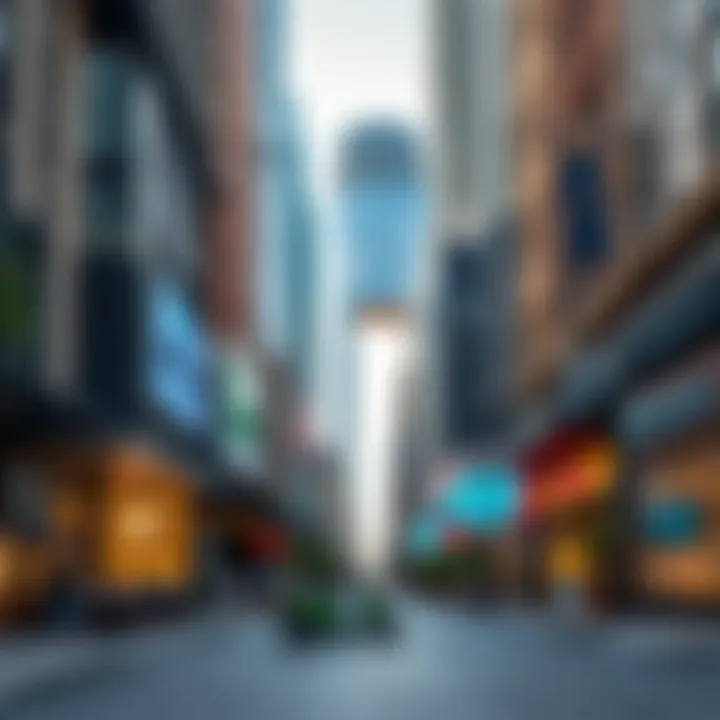 Downtown Dubai: A Vibrant Street Experience Vibrant street scene in Downtown Dubai with cafes and shops