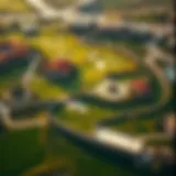 Aerial view of the lush golf course at Damac Hills