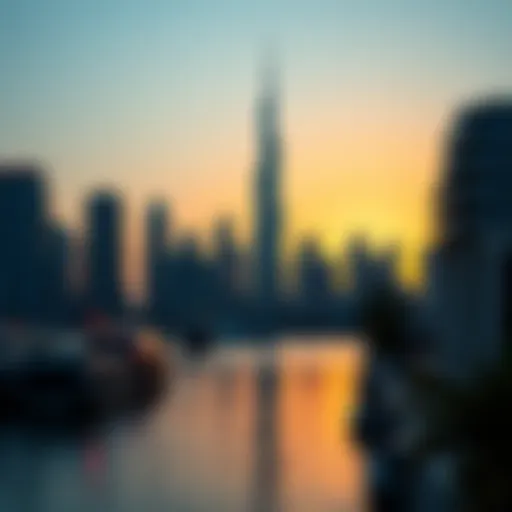 Stunning skyline of Jumeirah Lake Towers at sunset