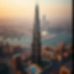 Aerial view of Wasl Tower showcasing its stunning architecture against the Dubai skyline