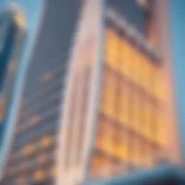 Close-up of Wasl Tower Facade Close-up of Wasl Tower's unique facade highlighting its modern design elements