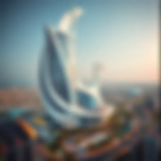 Aerial view of the White Swan Building showcasing its unique architecture