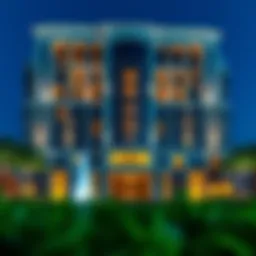 Stunning exterior view of Fountain View Hotel Dubai showcasing its architectural elegance