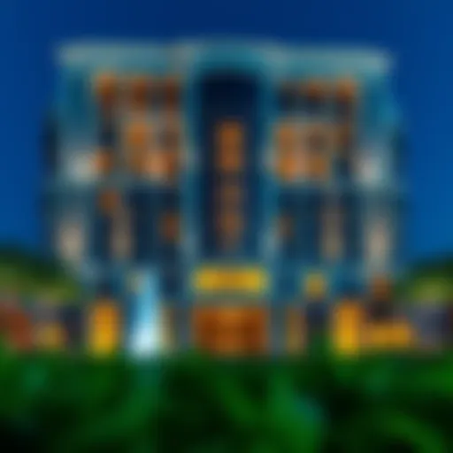 Elegant Architectural Design of Fountain View Hotel Stunning exterior view of Fountain View Hotel Dubai showcasing its architectural elegance