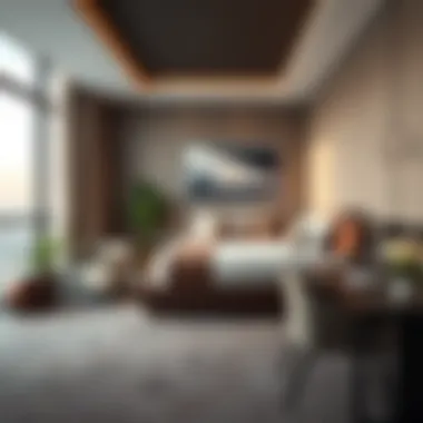 Luxurious guest room at Fountain View Hotel with modern decor and amenities