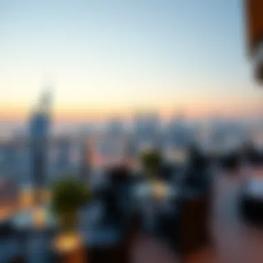 Panoramic view from the rooftop terrace overlooking Dubai's skyline