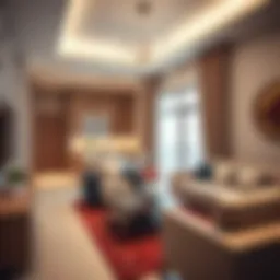 Spacious furnished studio interior showcasing modern decor