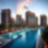 A panoramic view of Icon Bay showcasing its modern architectural design