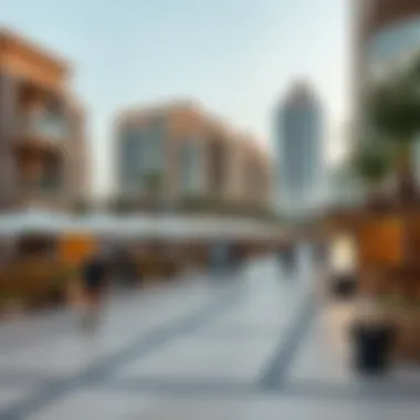 Vibrant promenade at Jumeirah Beach Residence with cafes and shops