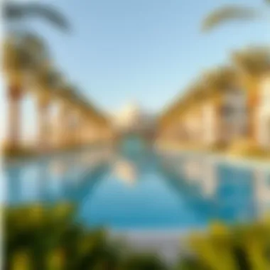 Serene Poolside Experience at Kempinski Palm Luxurious pool area at Kempinski Palm Hotel surrounded by palm trees