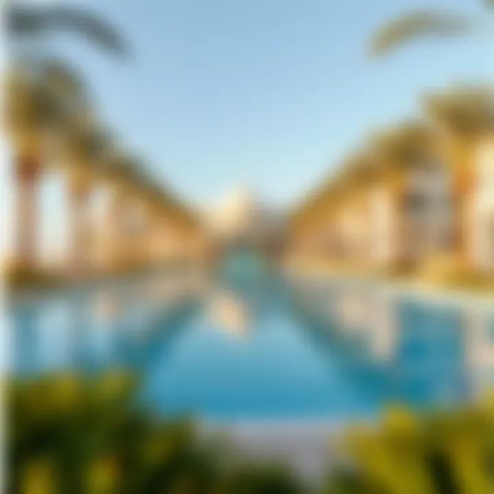 Serene Poolside Experience at Kempinski Palm Luxurious pool area at Kempinski Palm Hotel surrounded by palm trees