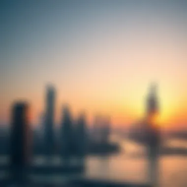 Stunning Sunset over Business Bay Skyline Panoramic view of Business Bay skyline at sunset