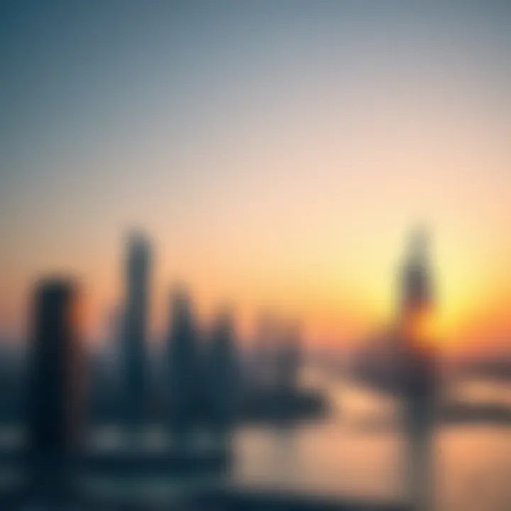 Stunning Sunset over Business Bay Skyline Panoramic view of Business Bay skyline at sunset