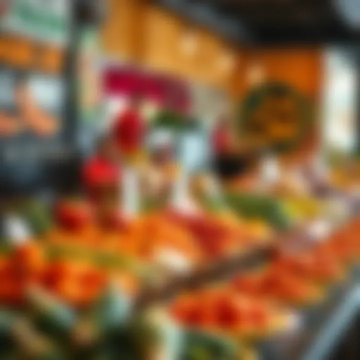 Celebrating Local Produce in Culinary Creations A vibrant market display of local produce used in the restaurant's dishes.