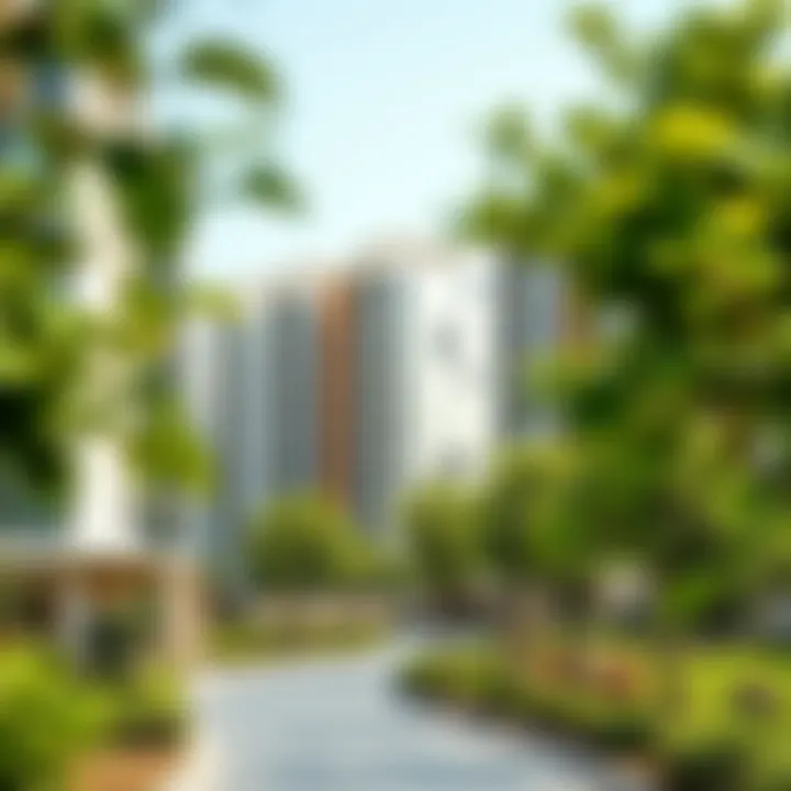 Modern residential buildings in Motor City with lush green surroundings